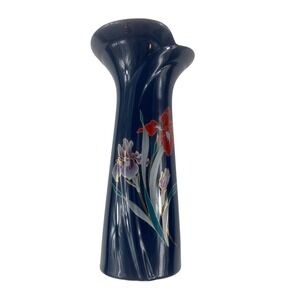 Fine China Japan Cobalt Blue Iris Floral Swirl Vase Gold Trim Gilt Accents 10"